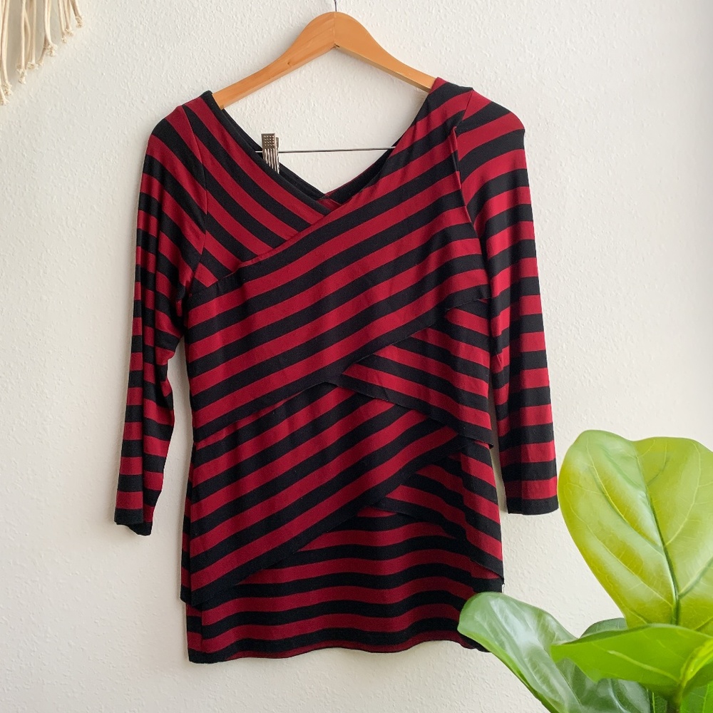 Vince Camuto Striped Long Sleeve Top Red Size M